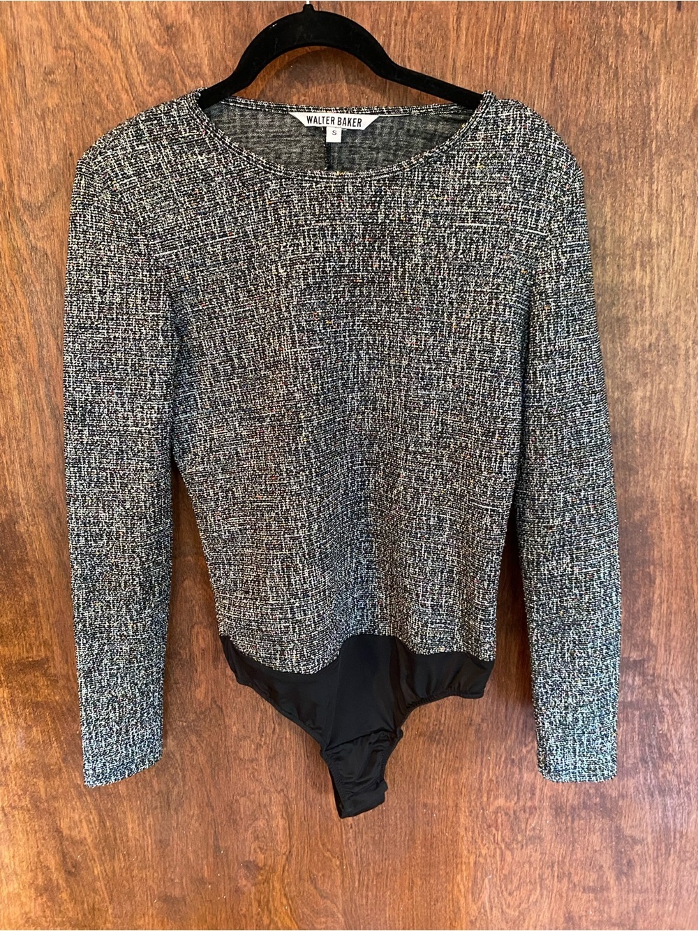 Walter Baker Gray Skylar Tweed Long Sleeve Bodysuit